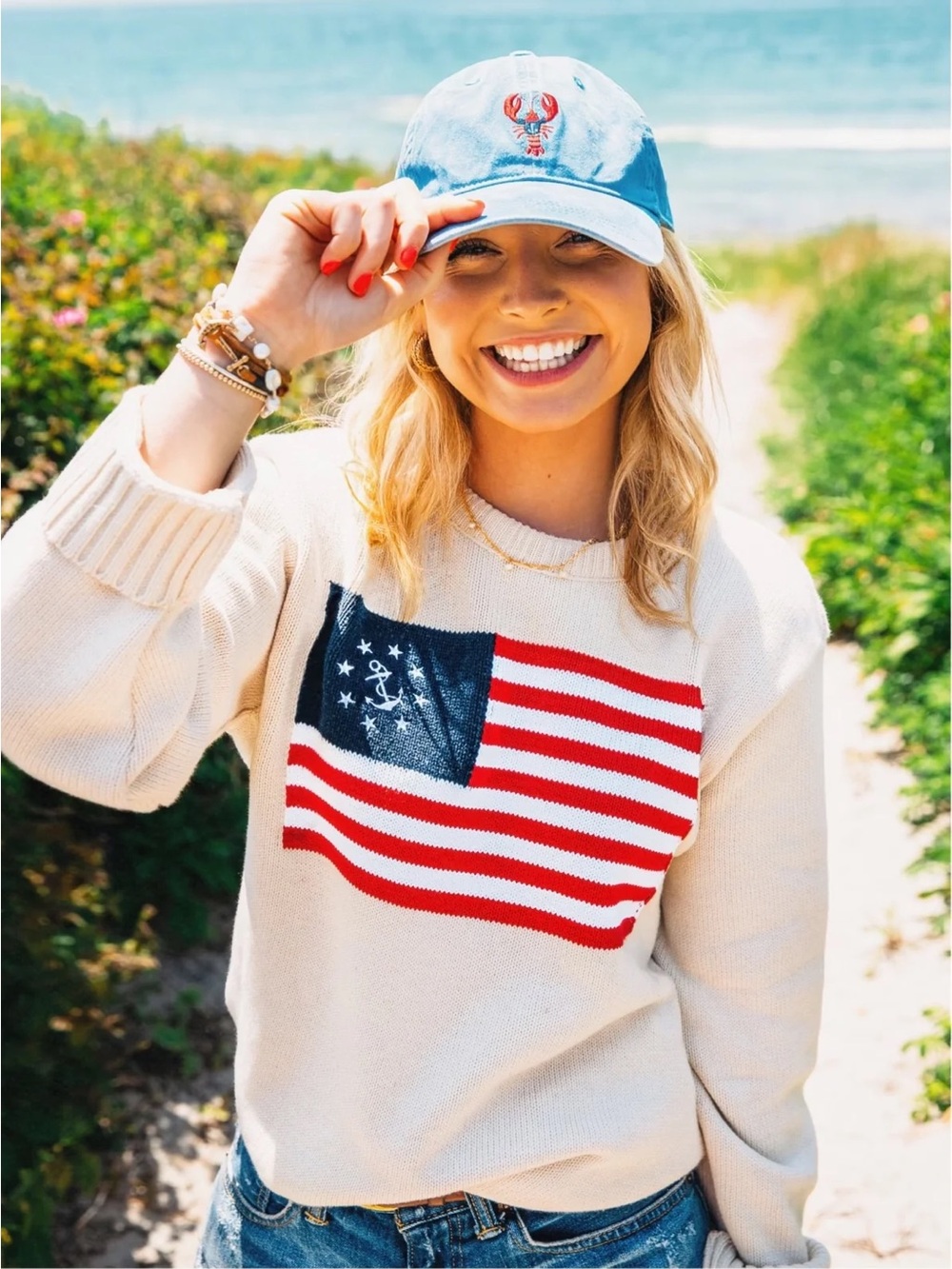 Kiel James Patrick American Yacht Flag Sweater in Cream S - Picture 3 of 14